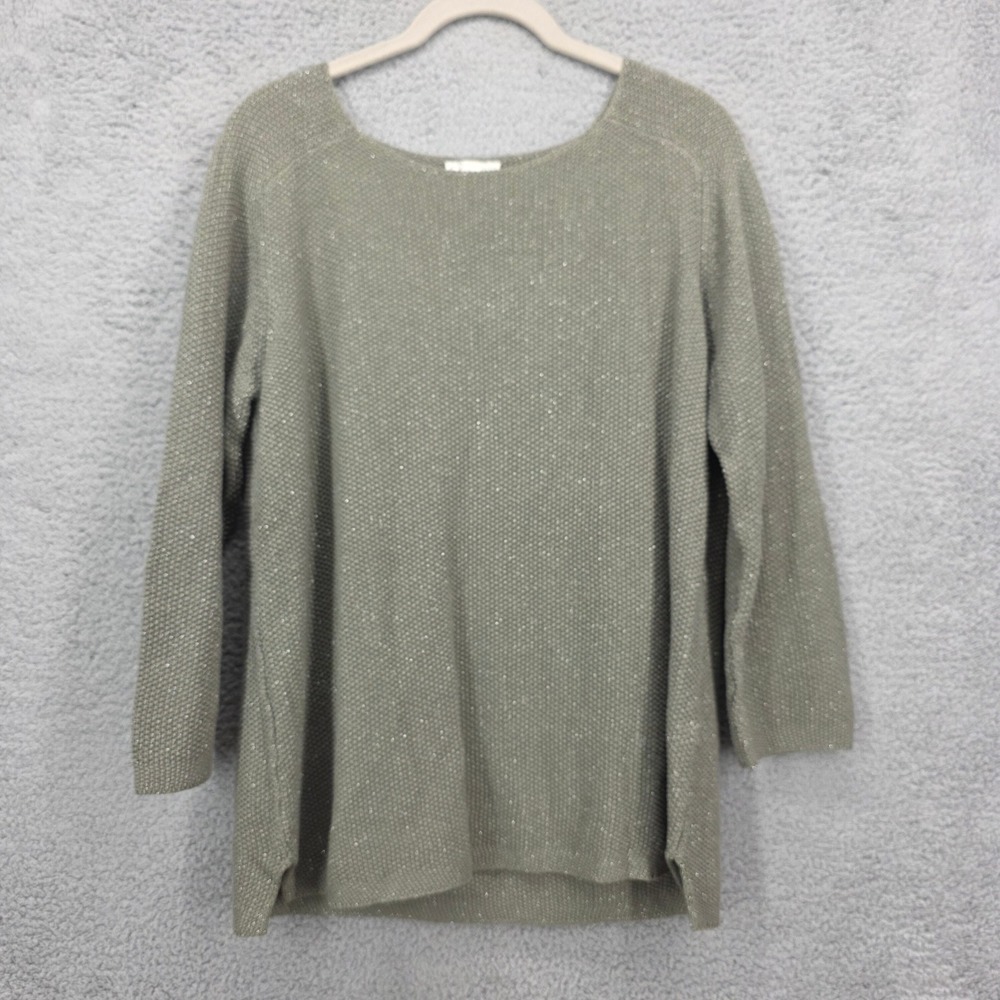 Chelsea Rose NYC Olive Green Metallic Knit Long Sleeve Sweater Top Size 40